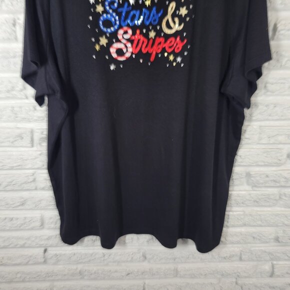 Fourth of July Quacker Factory QVC Womens Top 3X Plus Tee Black Studs B5E - Picture 4 of 11